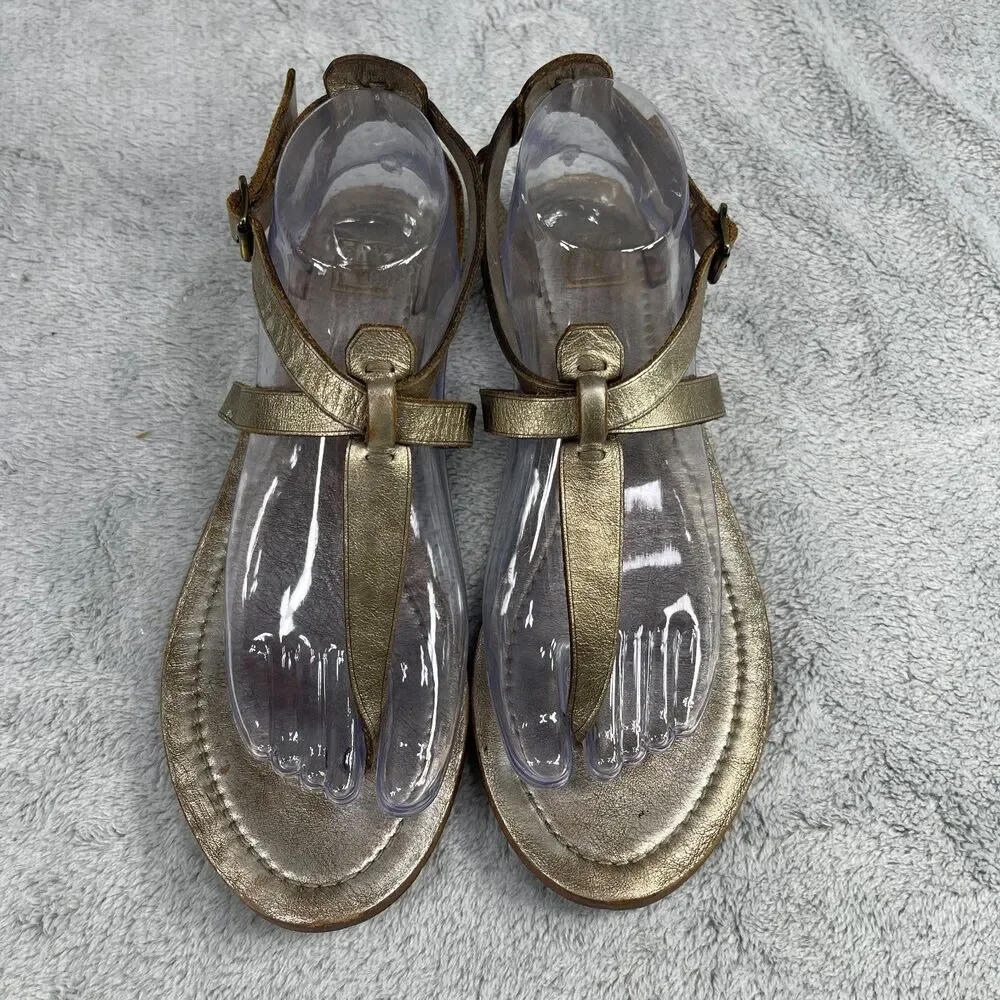 Frye Sandals Womens 7.5 Gold‎ Leather Rachel T Strap Strappy Boho